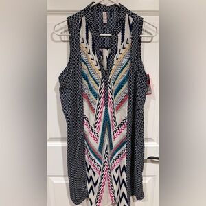 NWT Xhilaration Sleeveless Navy Multi-colored Geometric Dress Size L